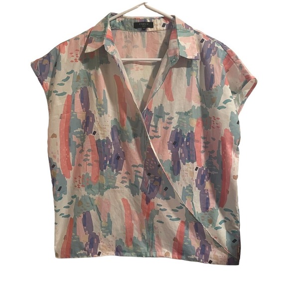 FRNCH Watercolor Faux Wrap Boxy Top - Picture 1 of 7